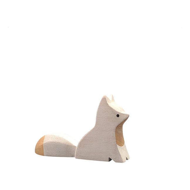 Sitting Arctic Fox Cub Wooden Figurine