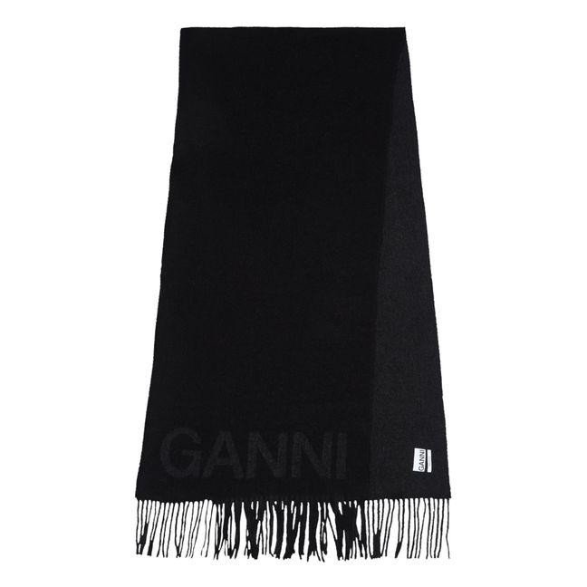 Recycled Wool Fringed Scarf | Nero