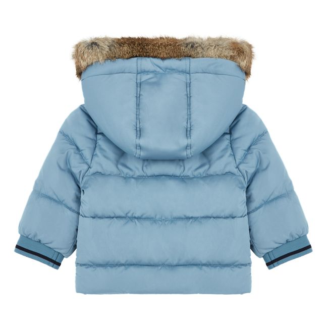 Faux Fur Hooded Puffer Jacket | Grey blue