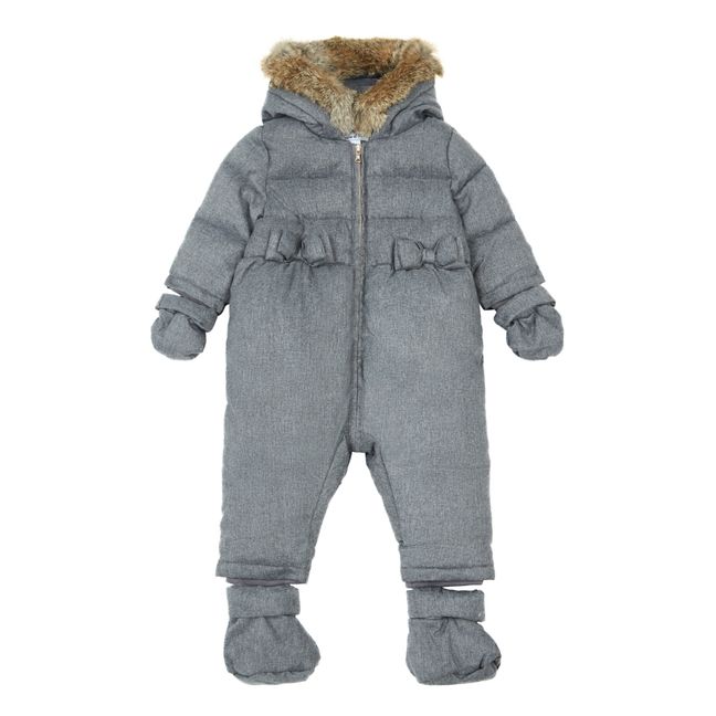 Flanelle Fur-Lined Hood Baby Snowsuit | Gris Jaspeado