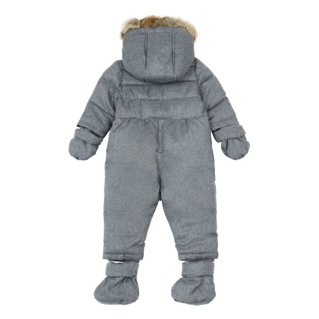 Flanelle Fur-Lined Hood Baby Snowsuit | Gris Jaspeado
