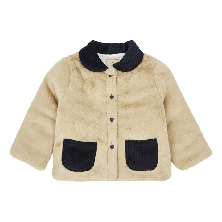Retro Recycled Polyester Faux Fur Coat | Beige- Produktbild Nr. 0