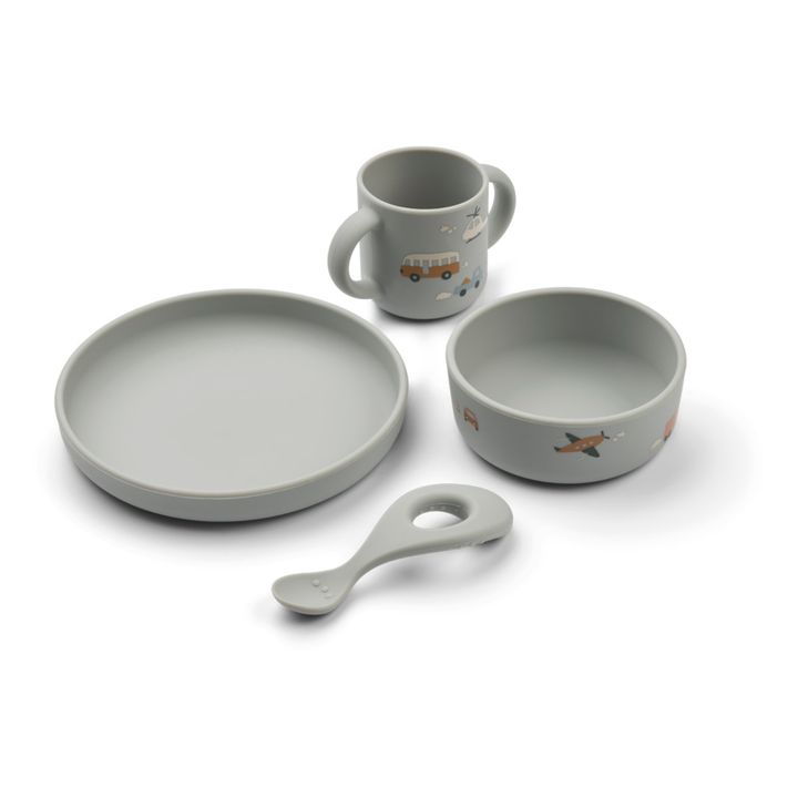 Vivi Silicone Tableware 4-Piece Set | Grey blue- Product image n°1