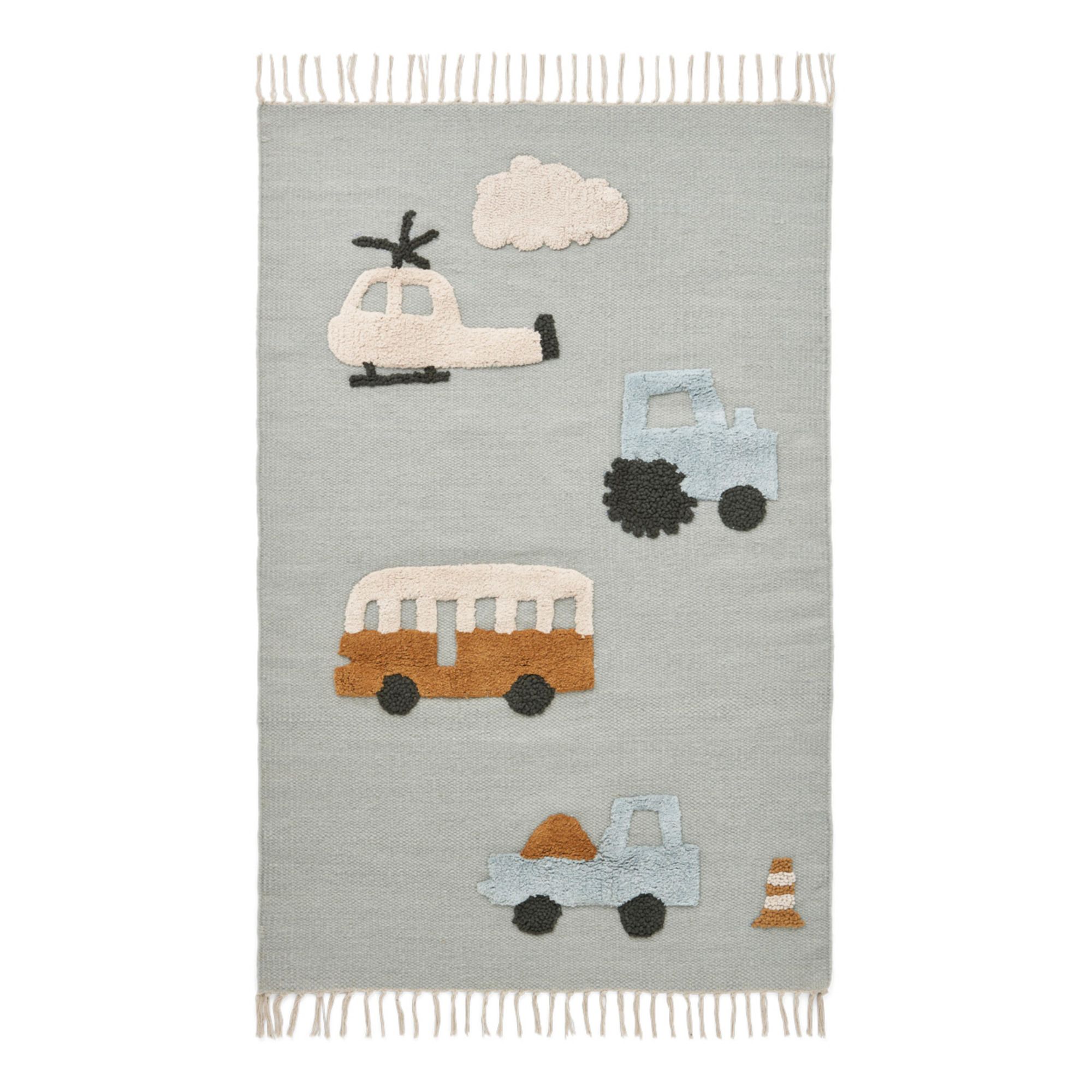 Bent Wool and Cotton Rug | Grey blue- Product image n°0