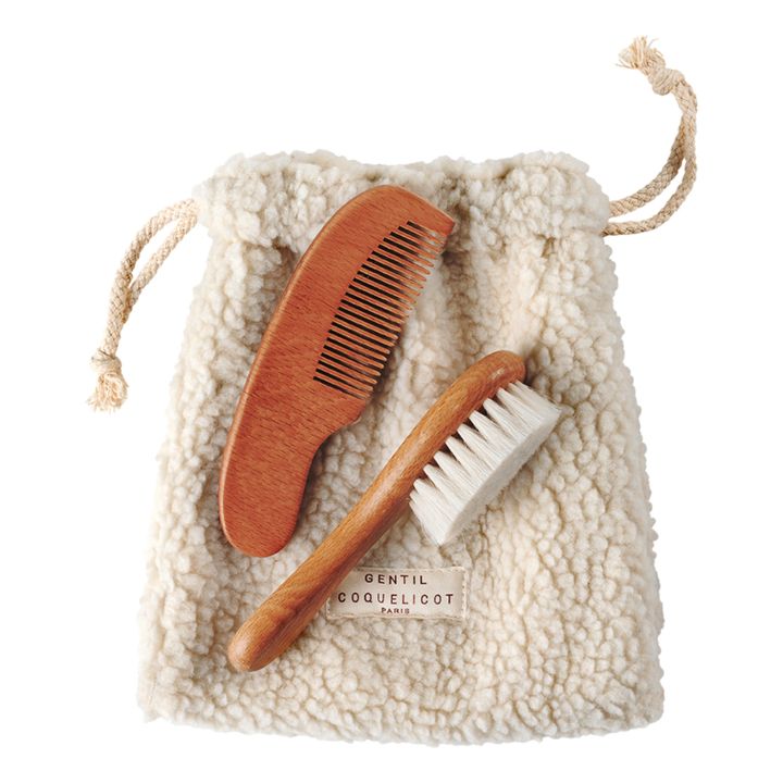 Juego de cepillo y peine para bebé y bolsa sherpa- Imagen del producto n°0
