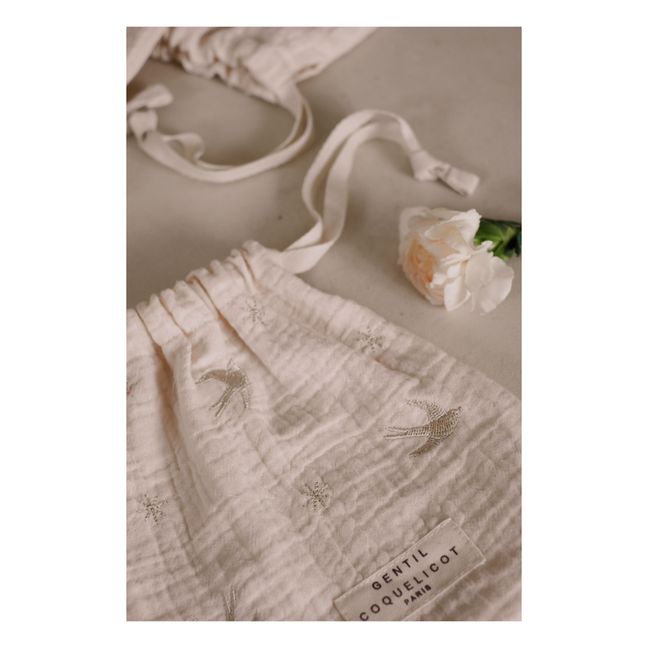 Chaussons en tricot et pochon brodé | Gris perle