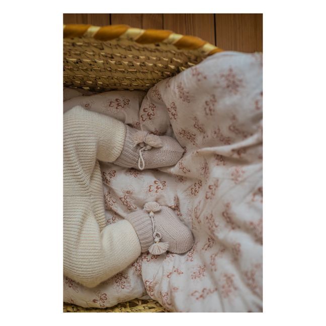 Chaussons en tricot et pochon brodé | Gris perle