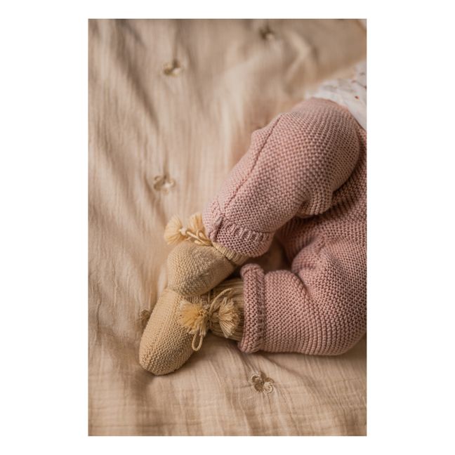 Chaussons en tricot et pochon brodé | Beige