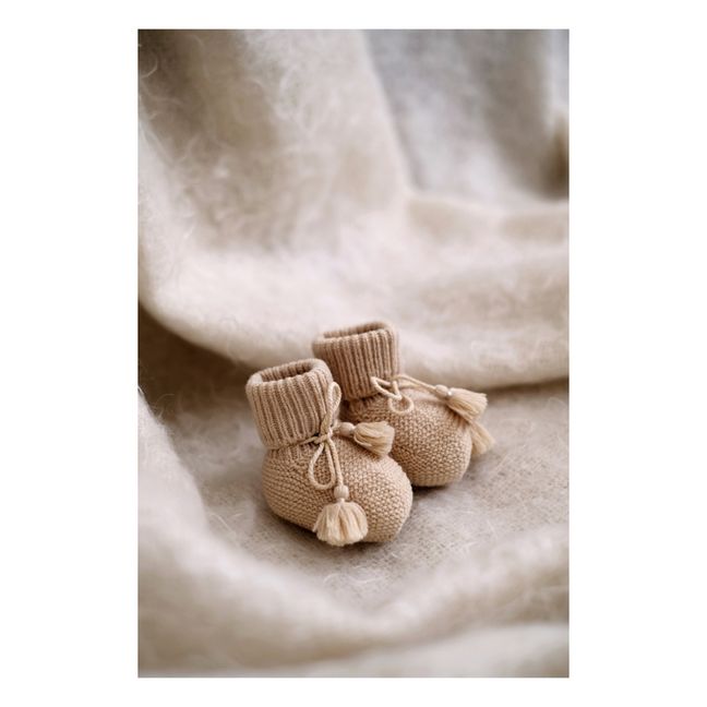 Knitted Booties and Embroidered Pouch | Beige