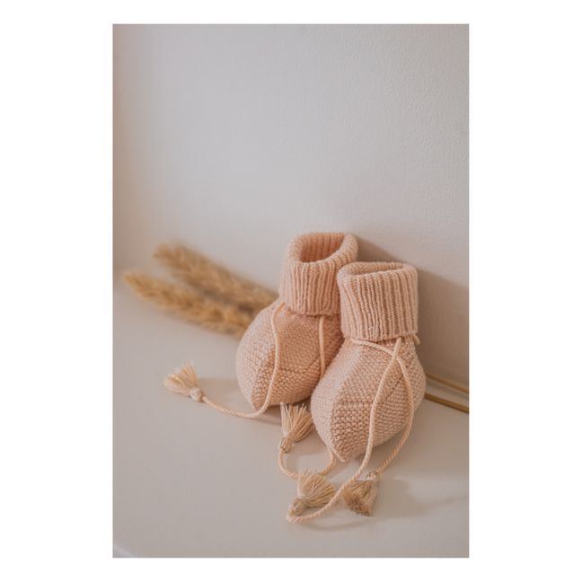 Knitted Booties and Embroidered Pouch | Nude