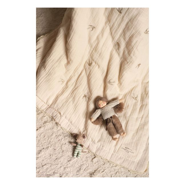 Plaid matelassé brodé hirondelles en gaze de coton