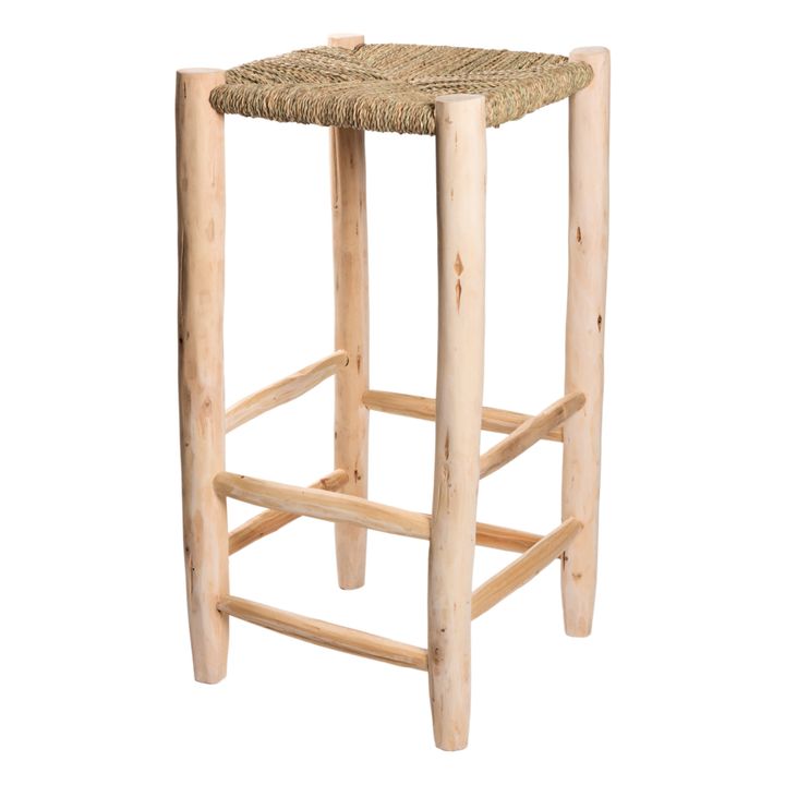 Palm Leaf and Raw Wood Stool- Product image n°0