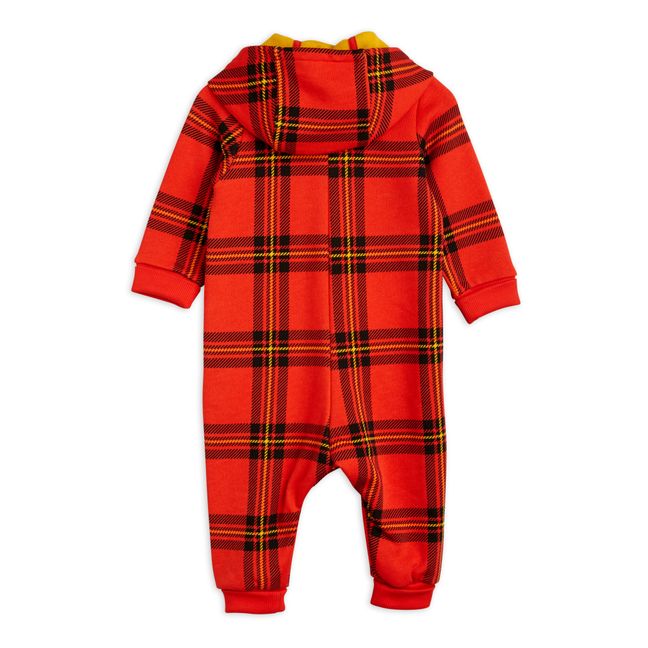 Checked Organic Fleece Hooded Jumpsuit | Red