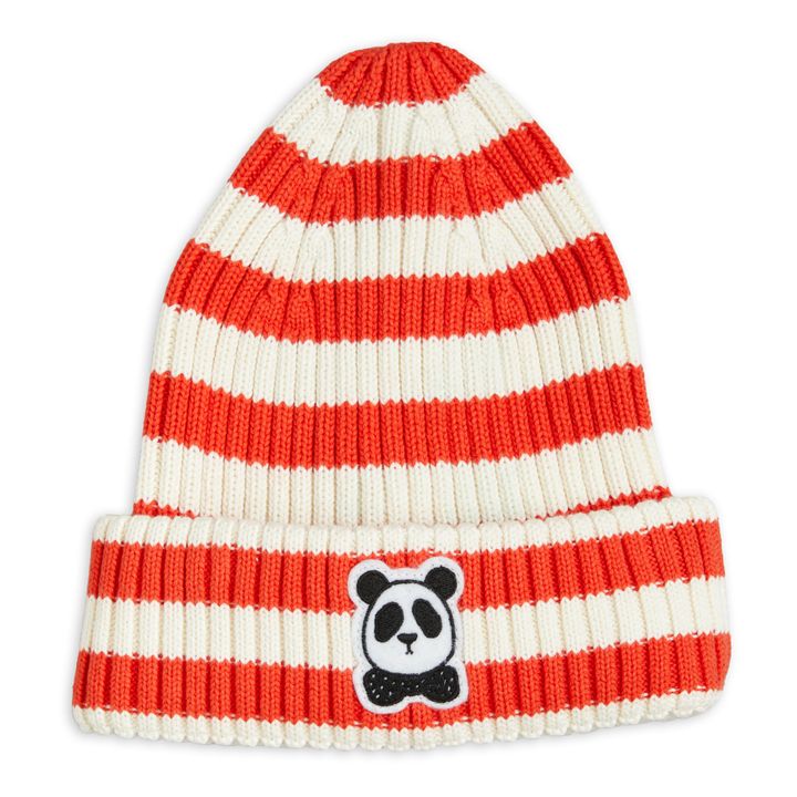 Mütze aus Bio-Baumwolle gestreift Panda | Rot- Produktbild Nr. 0