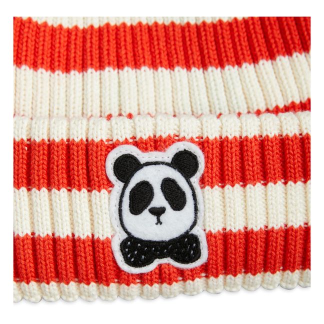 Organic Cotton Striped Panda Beanie | Red