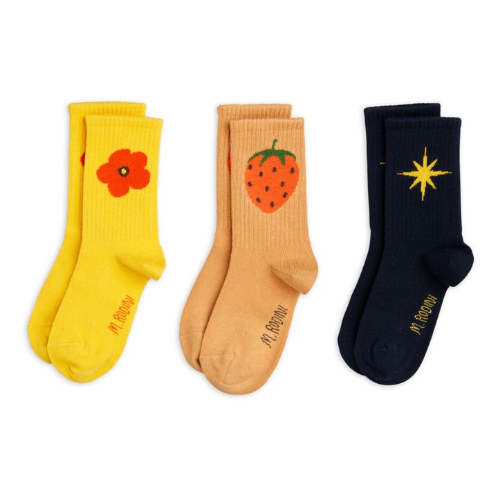 Juego de 3 pares de calcetines de algodón orgánico | Amarillo- Imagen del producto n°0