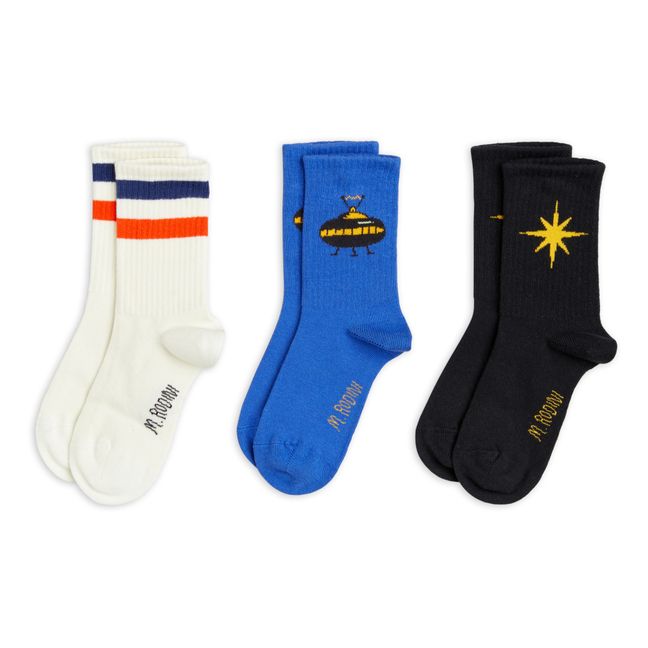 3-Paar-Set Socken aus Bio-Baumwolle Ufo | Blau