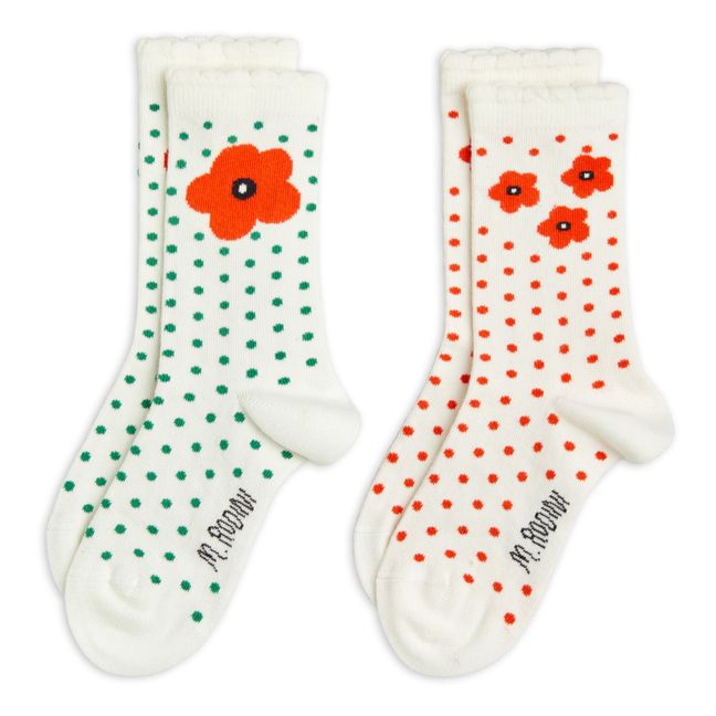 Set 2 Paires Chaussettes Coton Bio Pois | Ecru