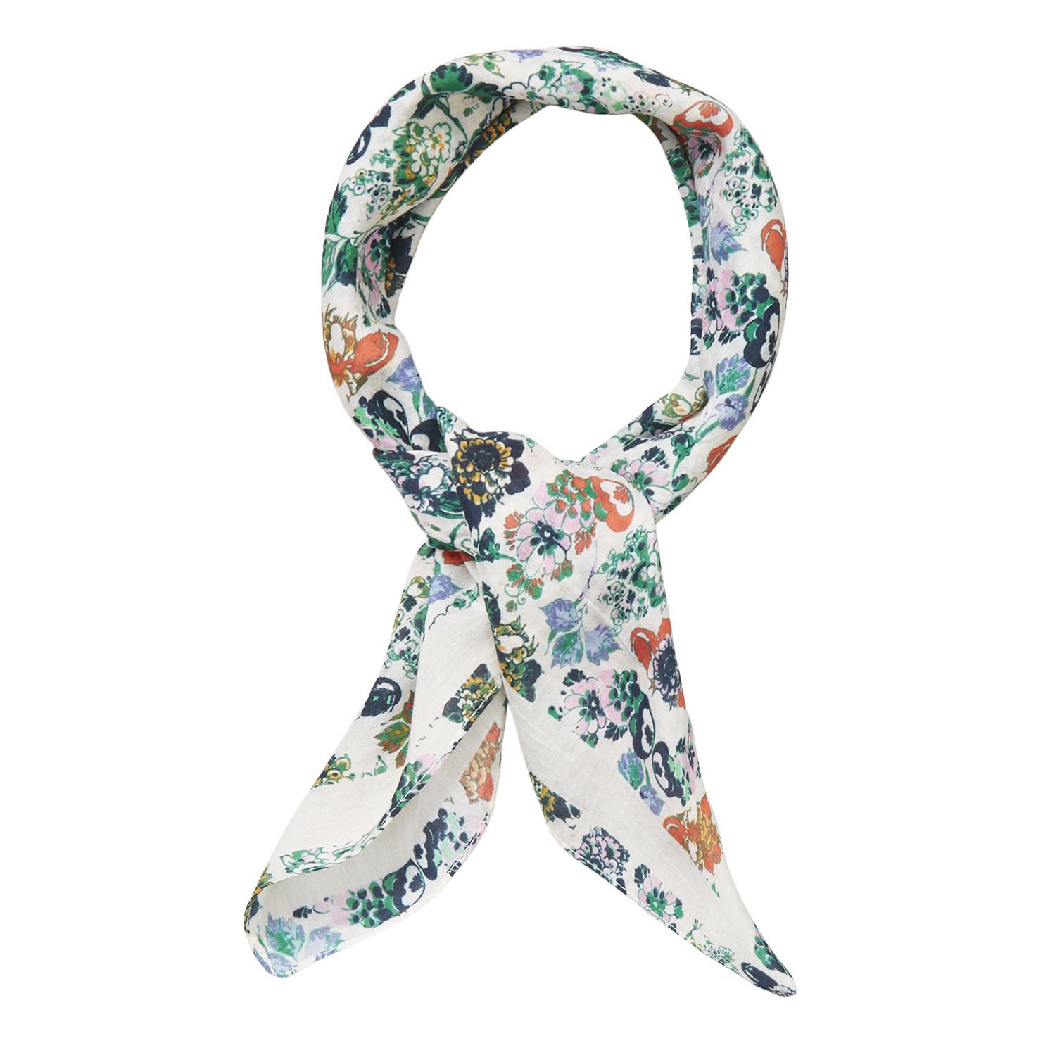 Sciarpa a fiori in seta e cotone Karen Sico | Bianco- Immagine del prodotto n°0