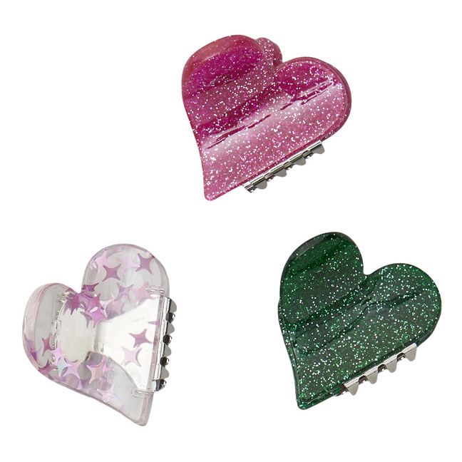 Mini Heart Hair Clips - Set of 3 | Pink