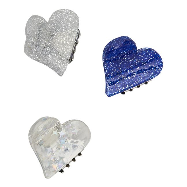 Mini Heart Hair Clips - Set of 3 | Blue