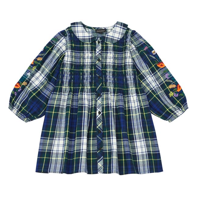Hand Embroidered Checkered Blouse | Navy