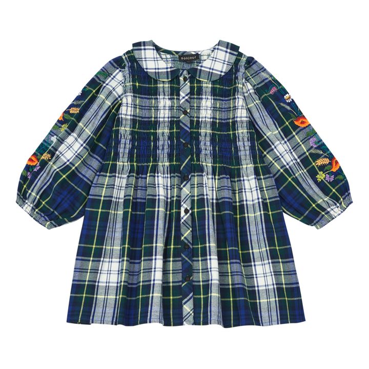 Hand Embroidered Checkered Blouse | Navy blue- Product image n°0