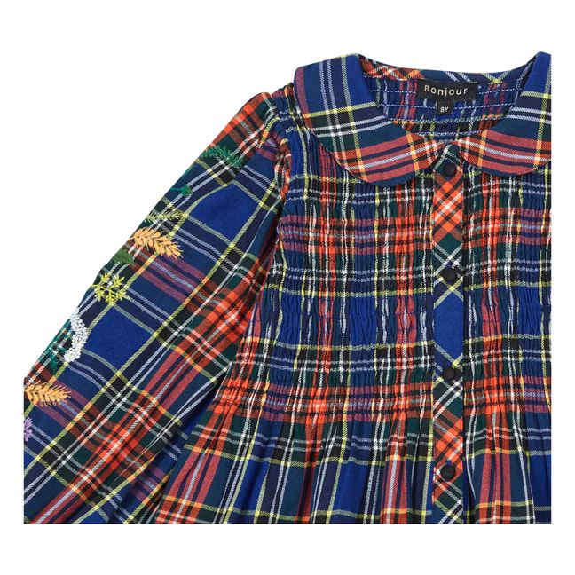 Blouse Carreaux Brodée Main | Bleu