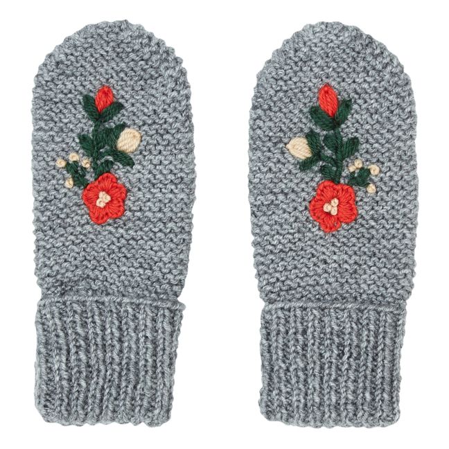 Hand Embroidered Mittens | Grigio chiné