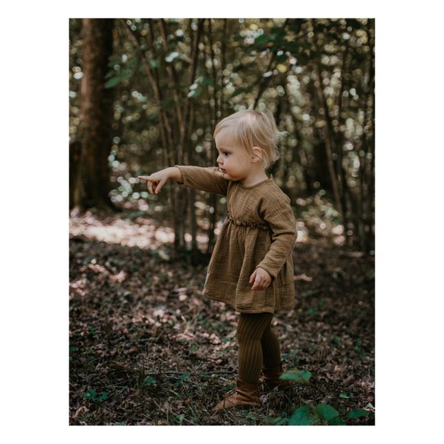Organic Cotton Ribbed Tights | Bronze