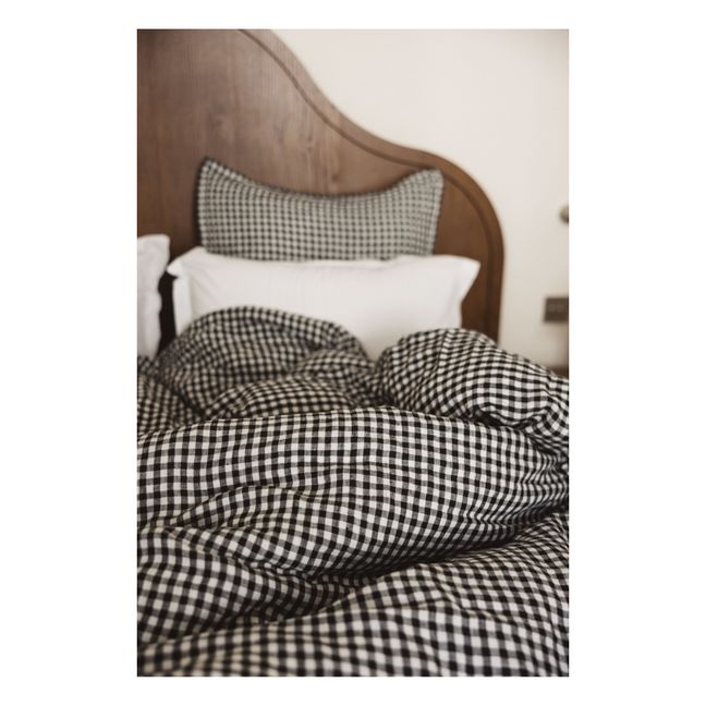 Funda nórdica de lino lavado Vichy | Negro