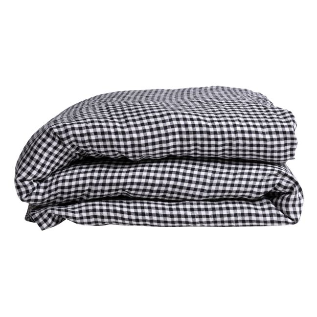 Funda nórdica de lino lavado Vichy | Negro