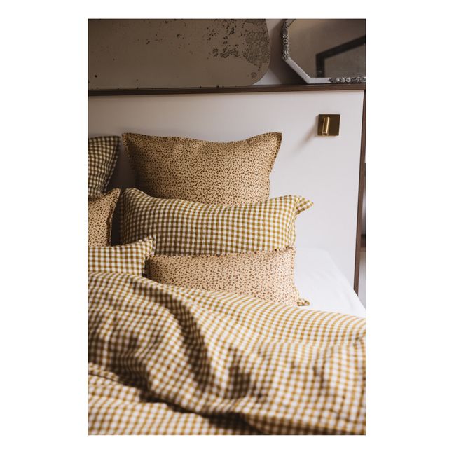 Gingham Washed Linen Duvet Cover | Curry