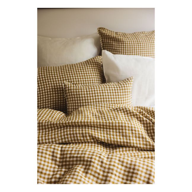 Housse de couette en lin lavé vichy | Curry