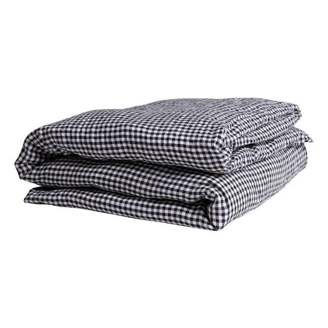 Bettdeckenbezug aus gewaschenem Leinen Vichy | Schwarz
