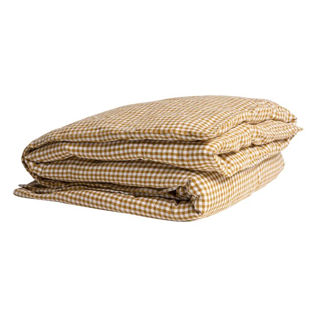 Gingham Washed Linen Duvet Cover | Curry