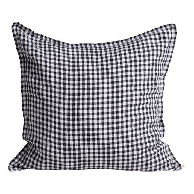 Gingham Washed Linen Pillowcase | Black