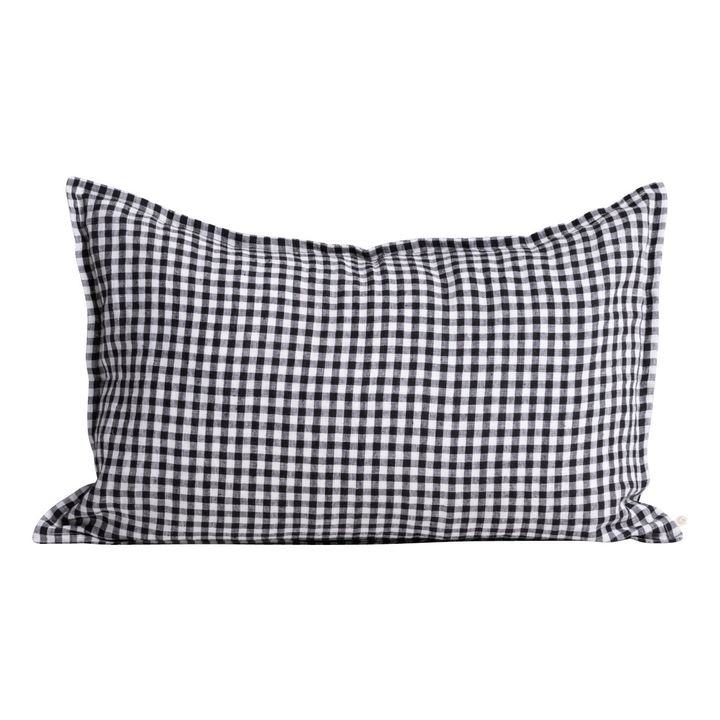 Gingham Washed Linen Pillowcase | Black- Product image n°3