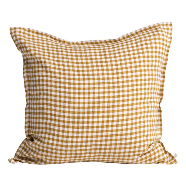 Gingham Washed Linen Pillowcase | Curry