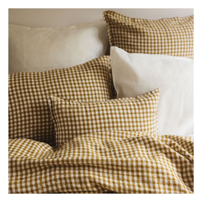 Gingham Washed Linen Pillowcase | Yellow Curry colour