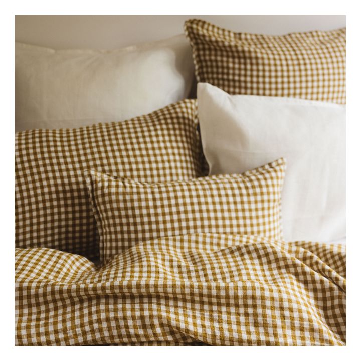 Gingham Washed Linen Pillowcase | Yellow Curry colour- Product image n°2