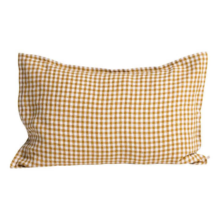Gingham Washed Linen Pillowcase | Yellow Curry colour- Product image n°3