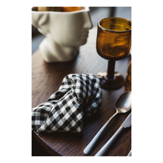 Serviette de table en lin lavé vichy | Noir