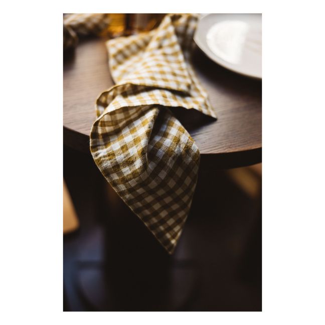 Gingham Washed Linen Napkin | Yellow Curry colour
