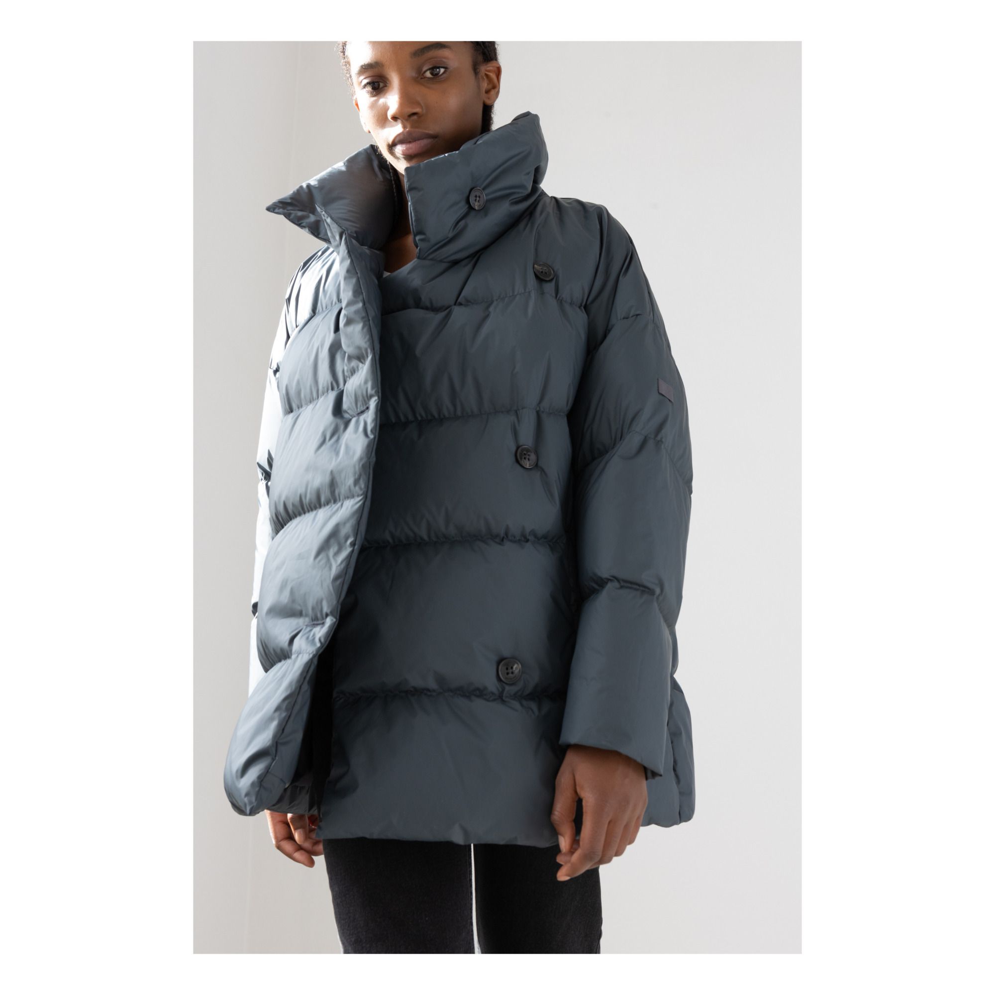 Lempelius - Cropped Button-Up Puffer Jacket - Grey blue | Smallable
