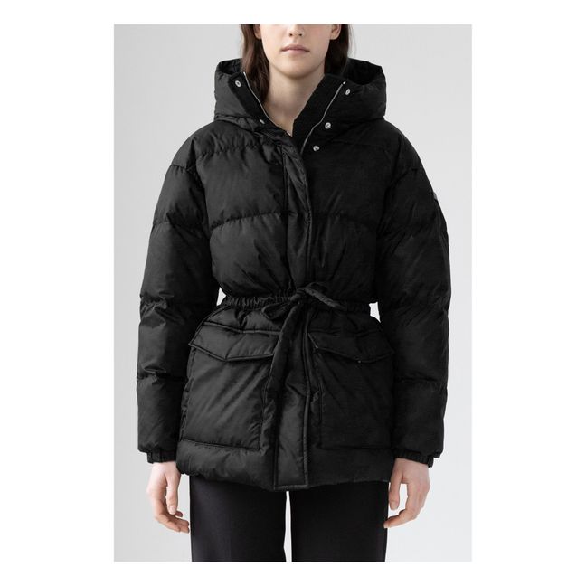 Cropped Belted Puffer Jacket | Black