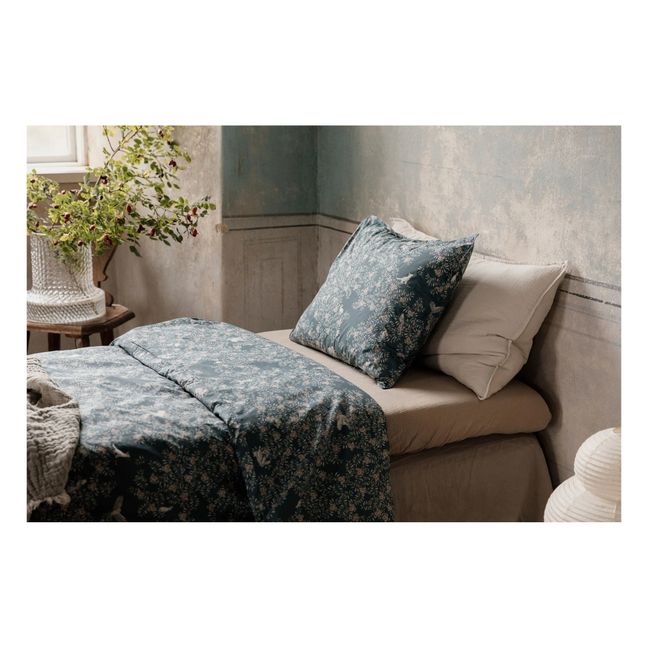 Cotton percale Fitted Sheet, Floral Moss, 90x200cm - (Final Sale