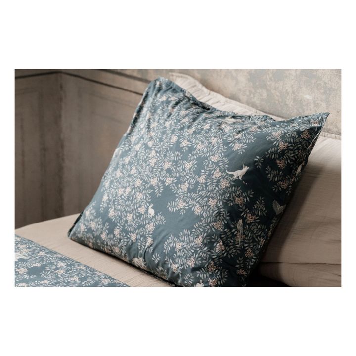 Funda de almohada de percal de algodón Fauna | Azul- Imagen del producto n°2