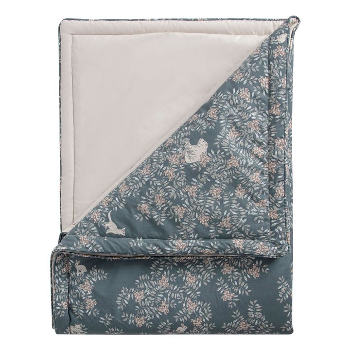 Manta de percal de algodón Fauna | Azul- Imagen del producto n°0