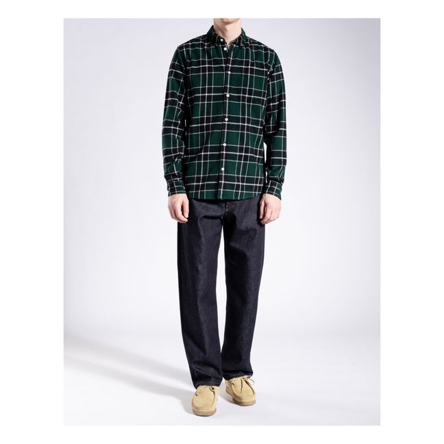 Anton Brushed Organic Cotton Checkered Shirt | Green